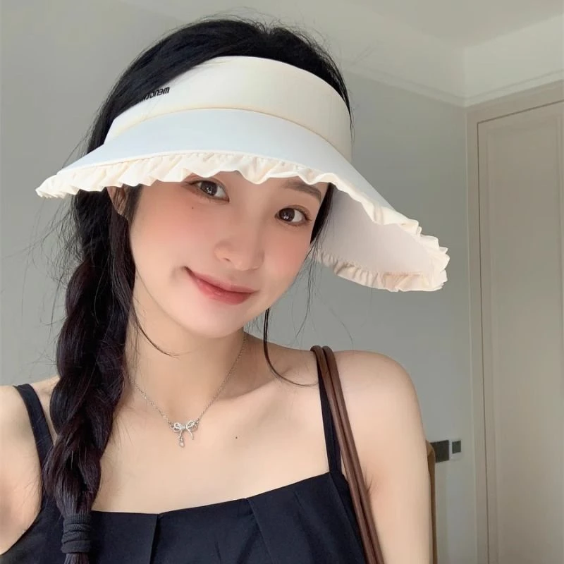 防晒帽女2025新款夏季户外冰丝大檐透气发箍式防紫外线遮阳空顶帽