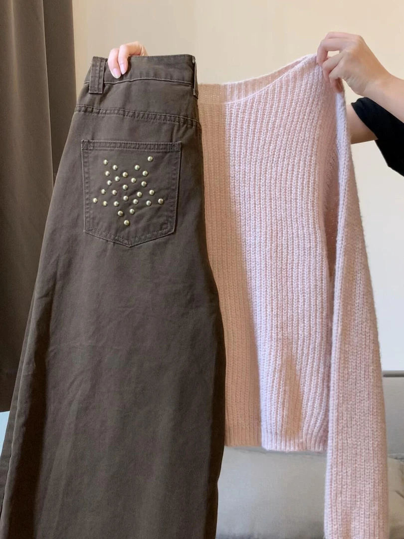 巨好看的秋装一整套休闲套装时尚百搭针织衫设计感牛仔裤两件套装