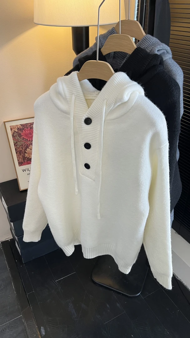 8022款-秋季套头连帽针织粗针纯色毛衣针织衫