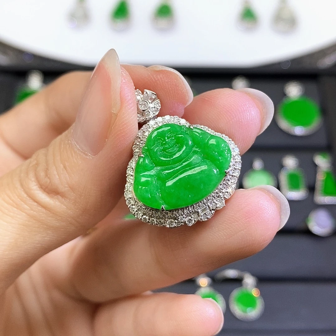 翡翠18K金镶嵌吊坠(不含链)