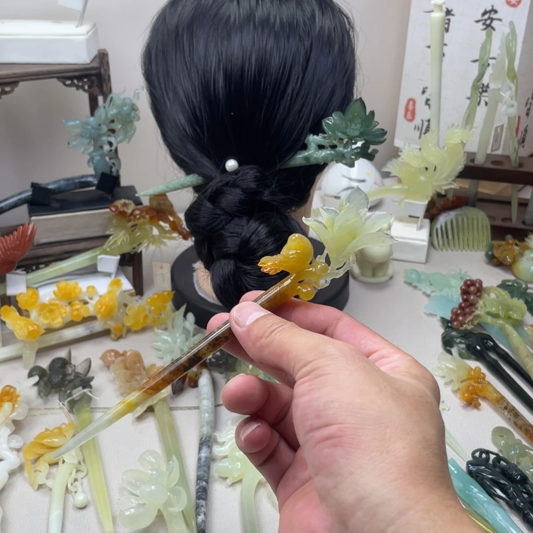 蛇纹石玉合金发饰发簪