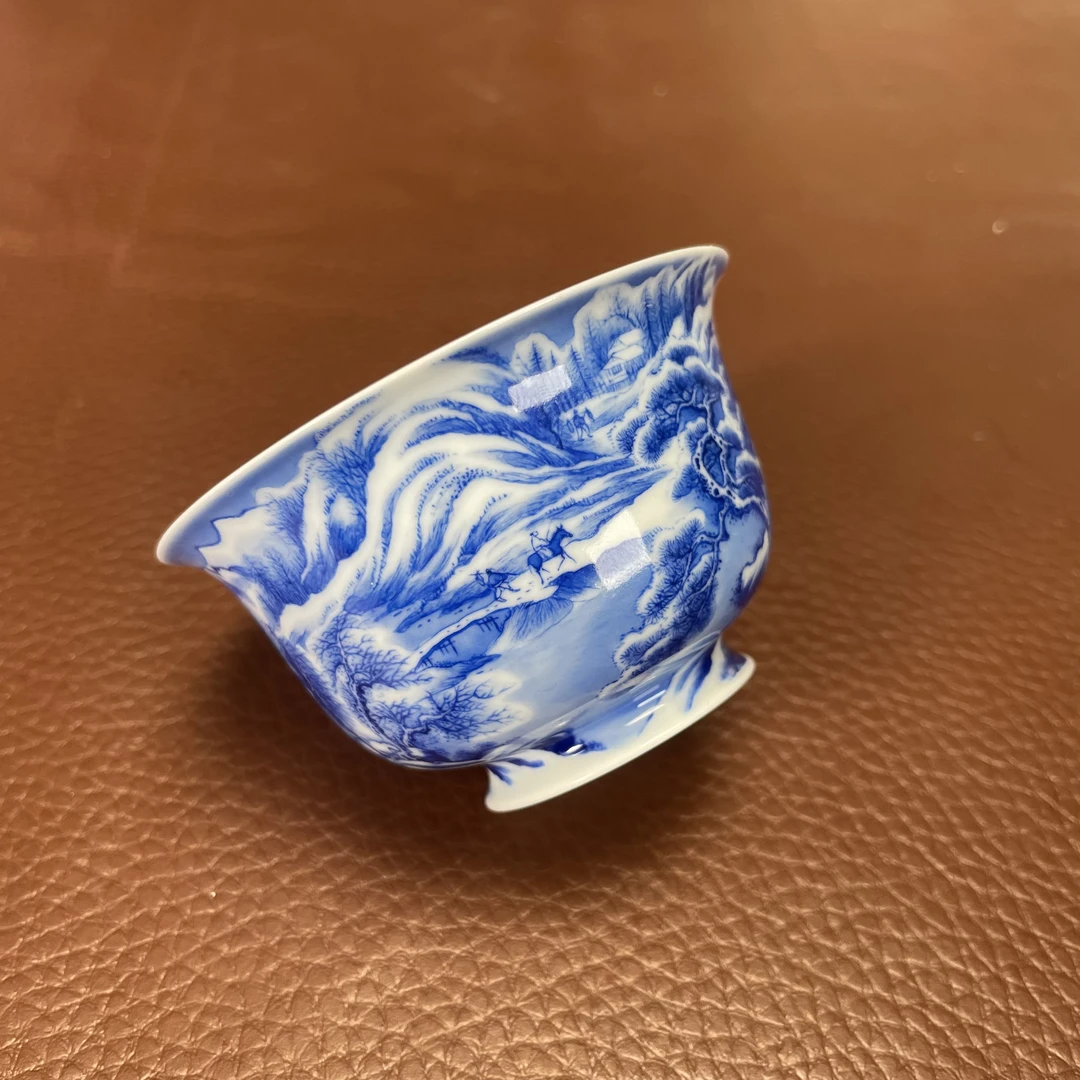 【仪贤堂】-包款青花巨然雪景图金钟杯陶瓷手绘
