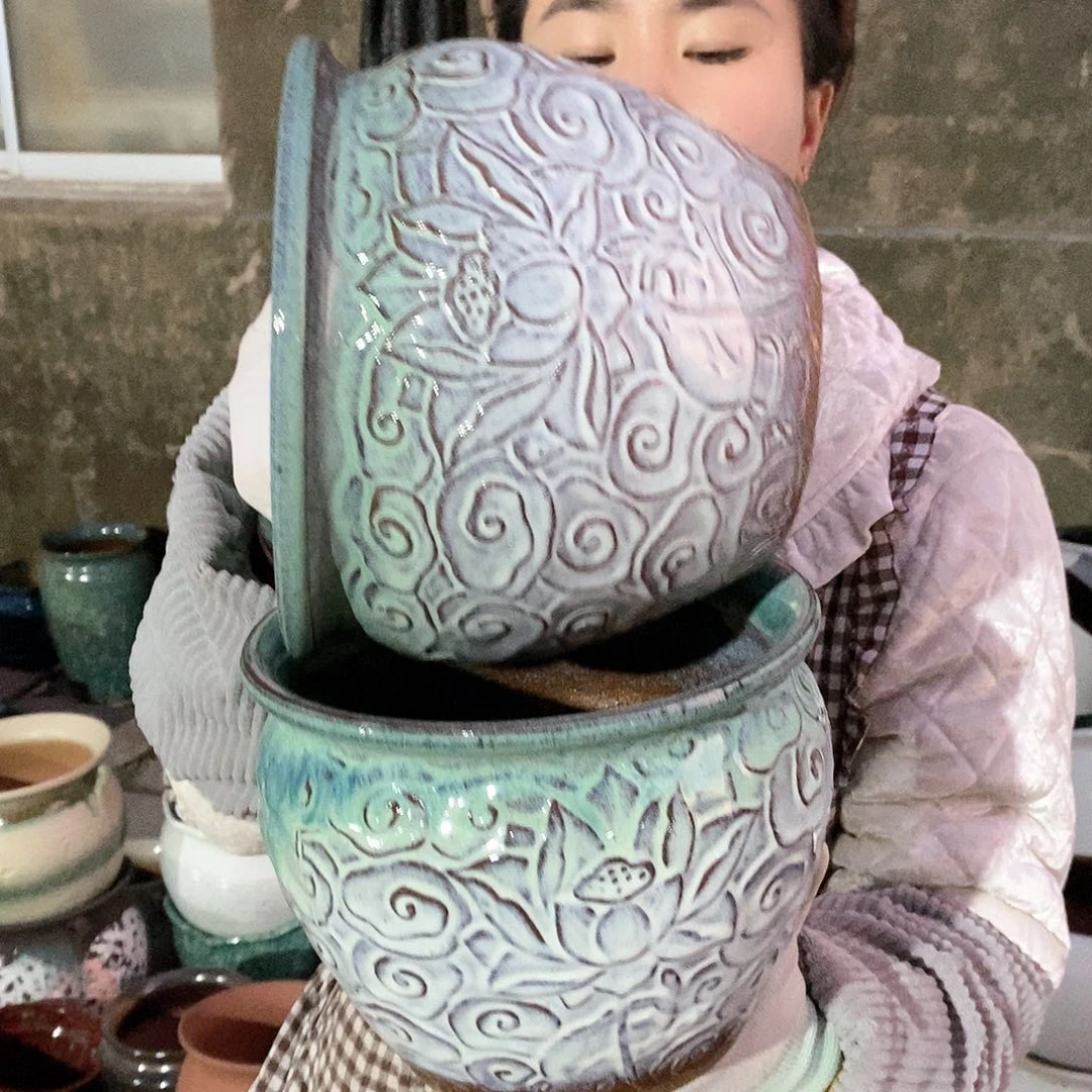 紫砂花盆瑕疵口20高16