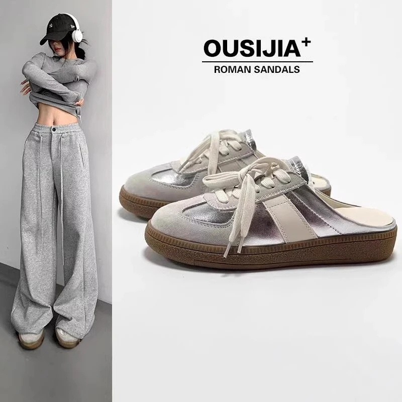 复古包头半拖鞋子女夏外穿2025懒人一脚蹬无后跟德训鞋厚底凉拖鞋