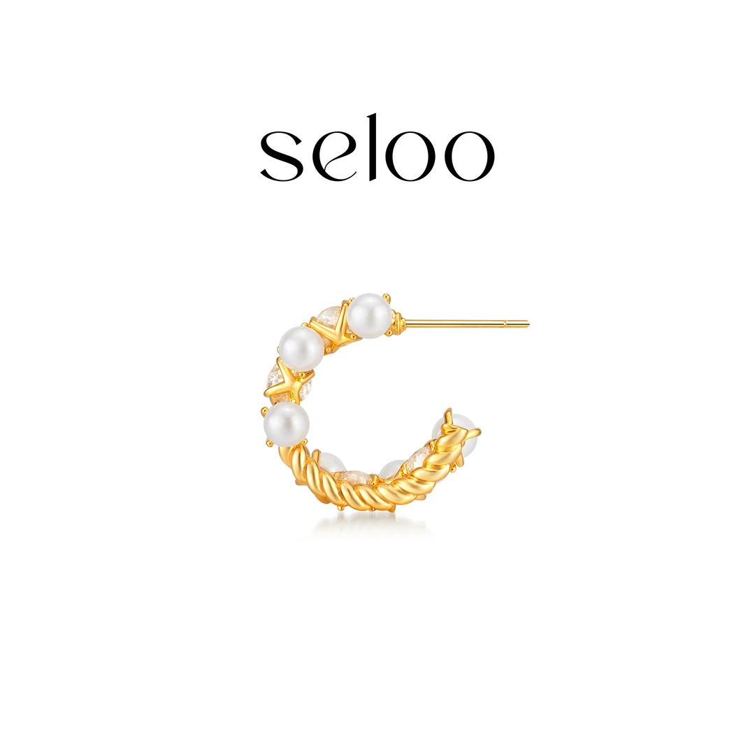 合金耳饰 Seloo【C圈扭扭珍珠耳环】饰品轻奢小众高级SE509R545