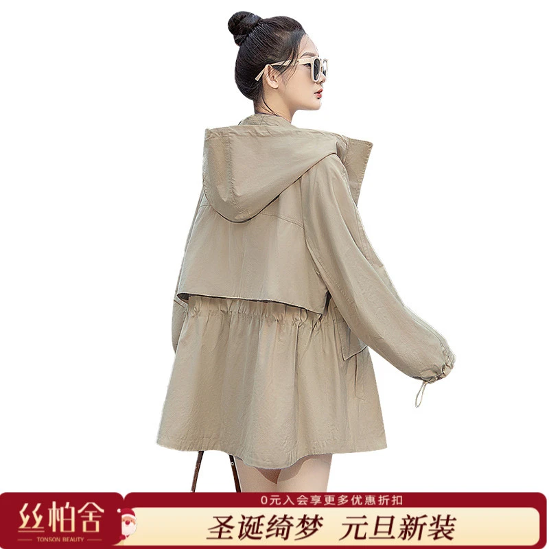 丝柏舍2025秋装新款品质女装长袖工装宽松休闲连帽风衣S43R3102F