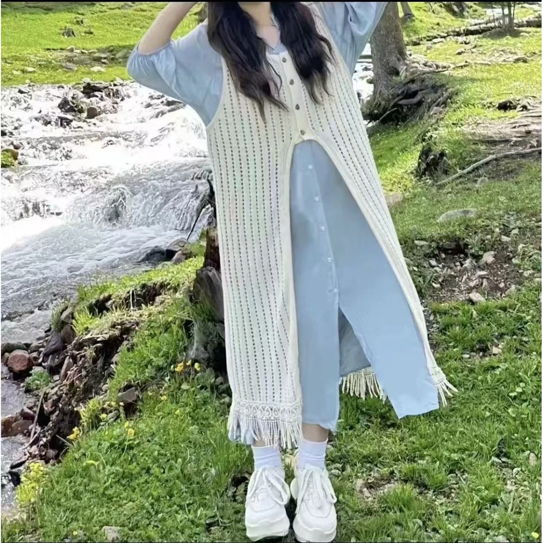 （大苹果）大码女装小清新休闲镂空马甲两件套3023