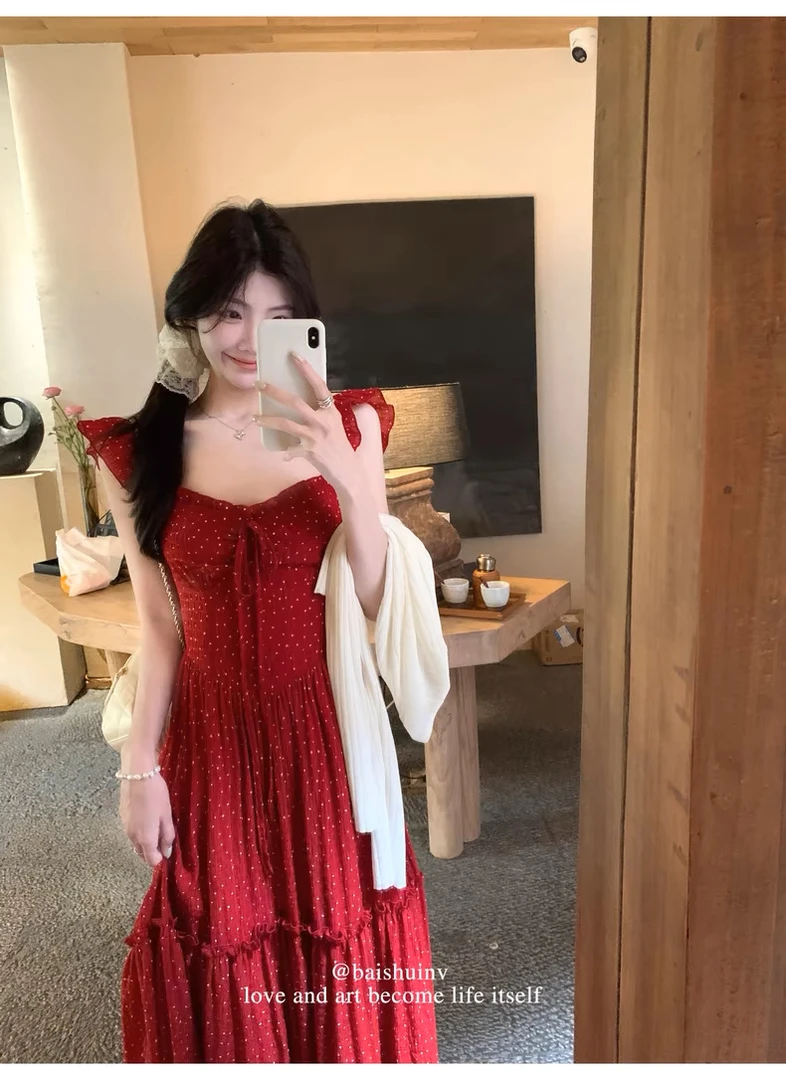 海岛繁花 小飞袖露背连衣裙女显瘦温柔百搭海边度假连衣裙 女夏季