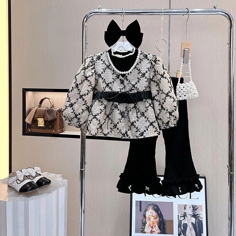 纯色春秋女中国风碎花套头套装上衣春季女孩小香风秋款童装