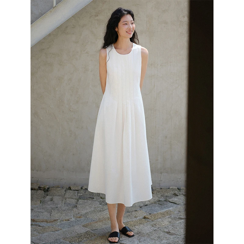 清仓【1950】法式气质收腰无袖背心连衣裙小个子白色长裙