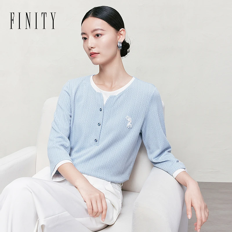 FINITY菲妮迪新款T恤时尚女士宽松圆领气质夏季打底修身显瘦百搭
