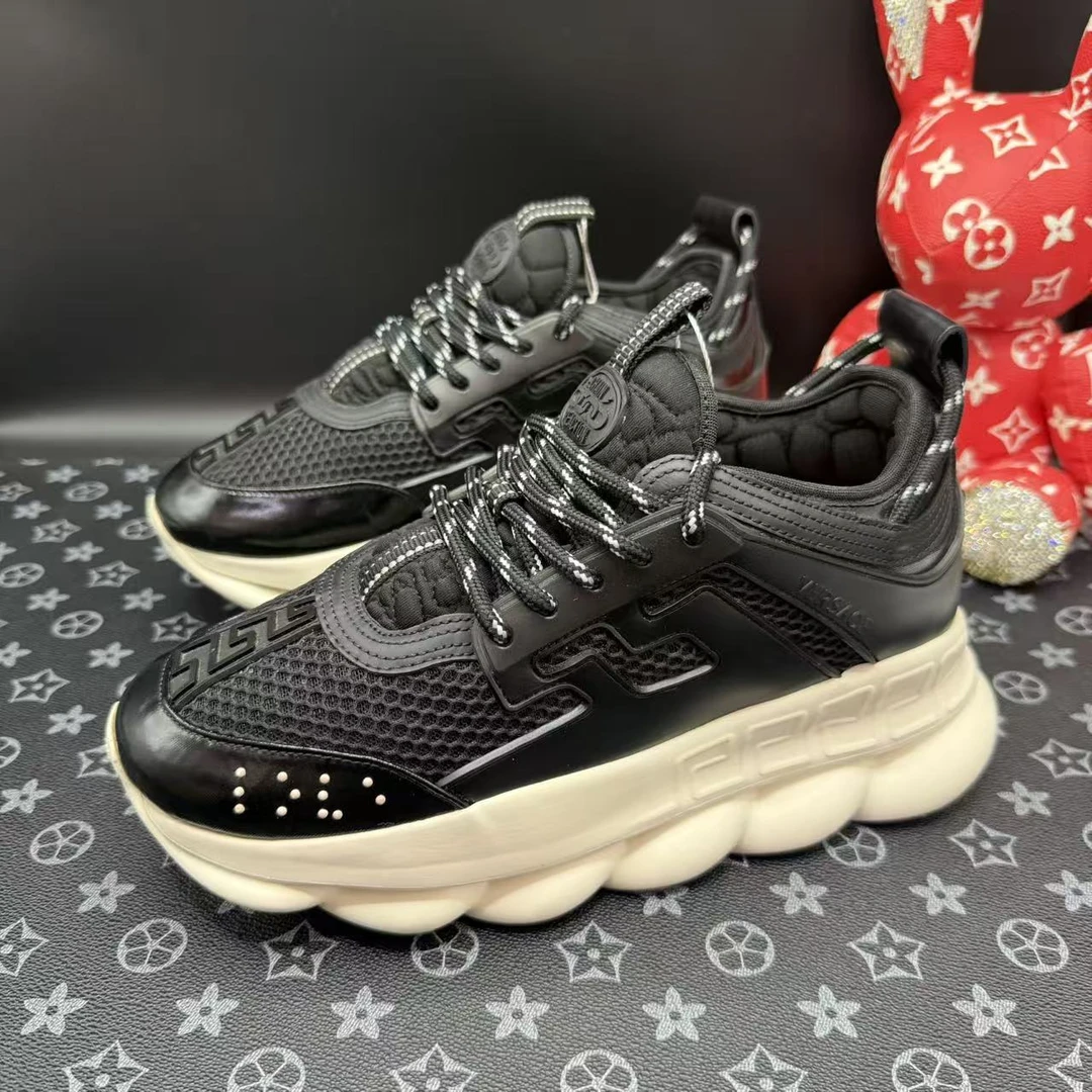95新 VERSACE/范思哲 黑色网面帆布休闲舒适运动鞋38.5码ddm3317