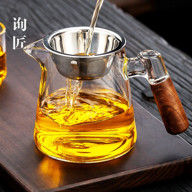 木把新款玻璃公道杯单个耐热加厚玻璃高端分茶器茶滤茶海茶漏茶杯