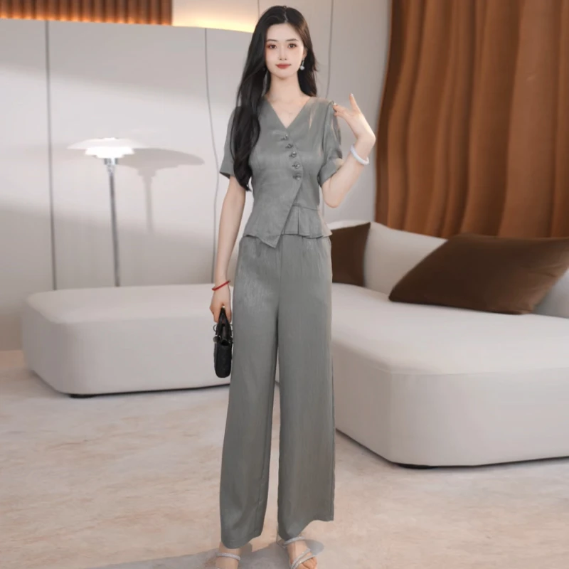 【两件套】夏季时尚宽松气质洋气休闲收腰显瘦高腰减龄短袖女装套裤