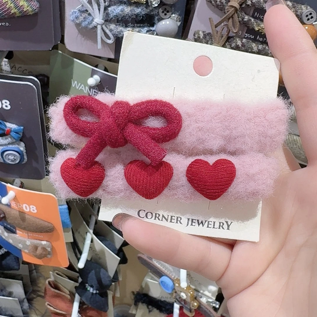 皮质铁合金粉色爱心鸭夹