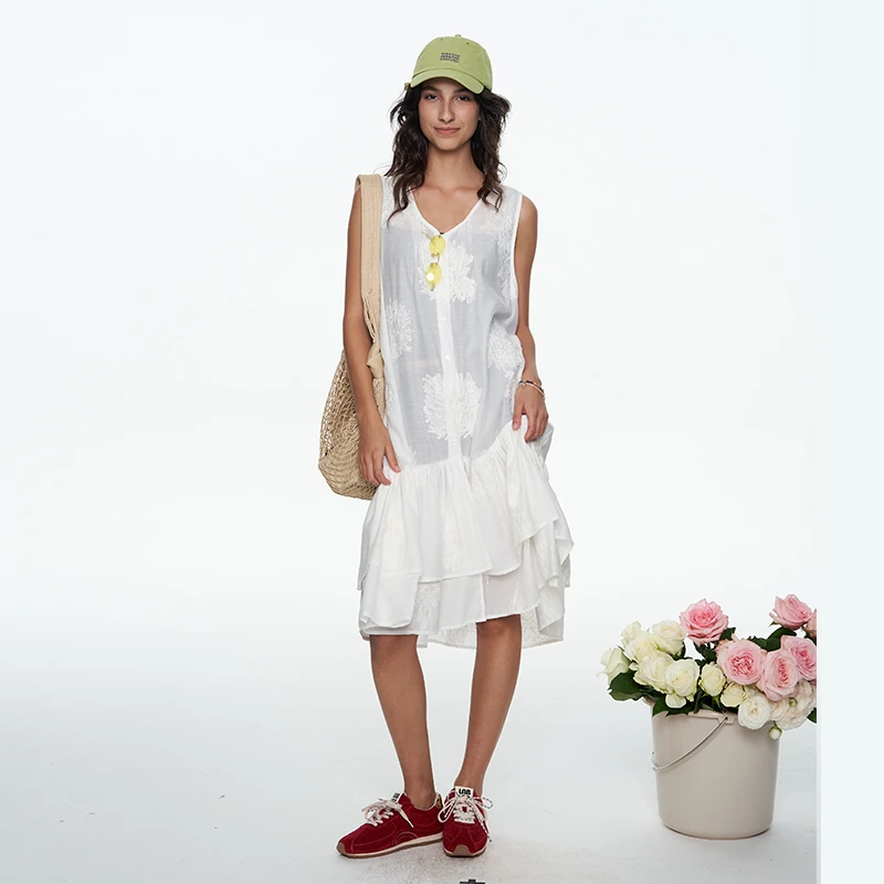 THE ENES 高品质法式重工刺绣叠穿优雅连衣裙女