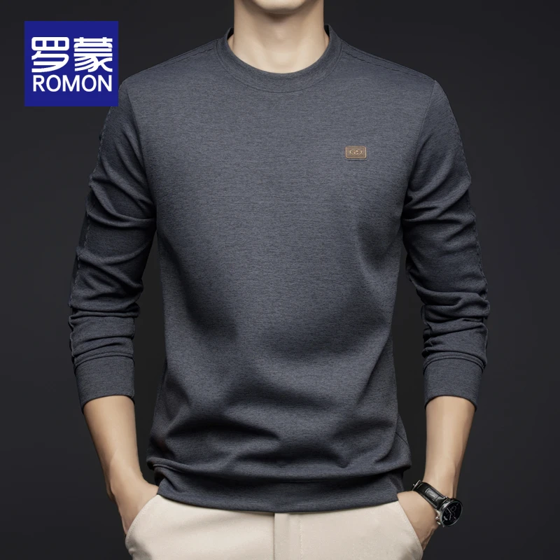罗蒙男士长袖T恤2025春秋新款爆款圆领时尚打底衫百搭休闲上衣男