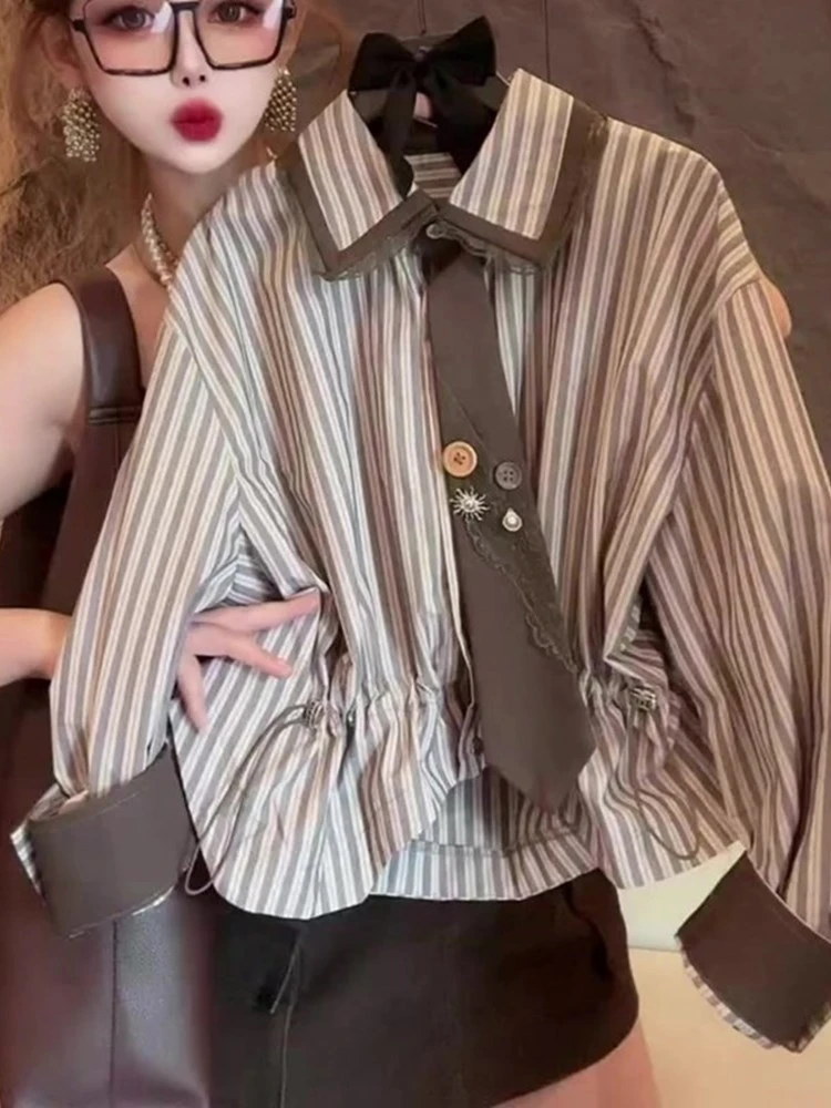 复古风时髦高端设计感翻领衬衫秋季新款宽松小众独特休闲减龄上衣