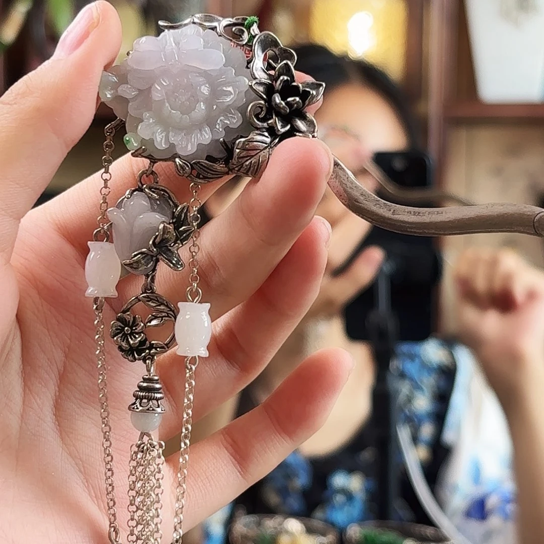 翡翠银S925镶嵌发饰