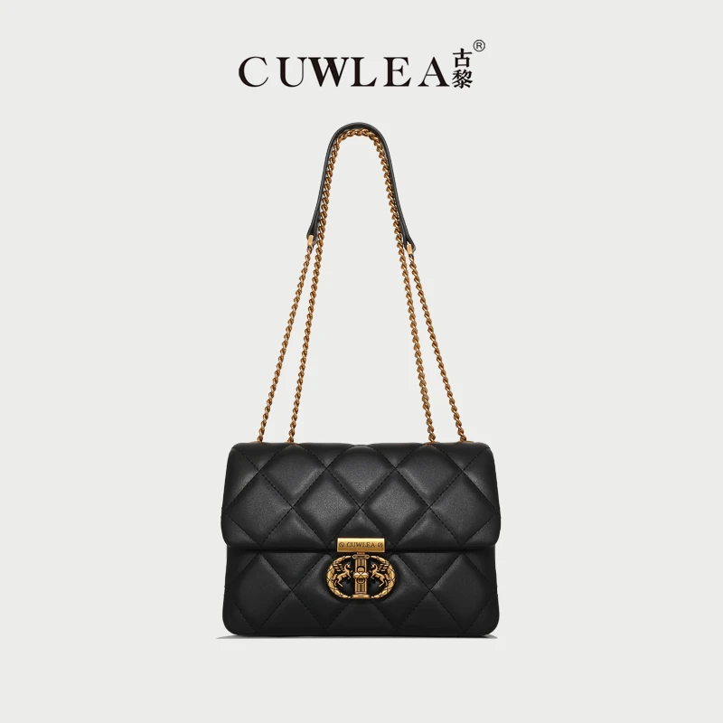 【CUWLEA/古黎】新款女包绣线菱格单肩斜挎包GL-9201