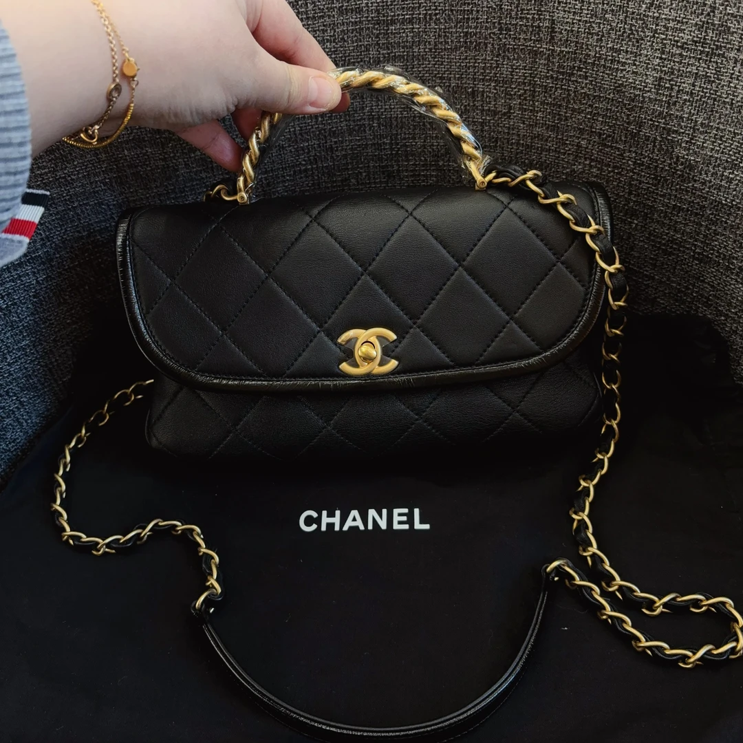 99新 Chanel/香奈儿 牛皮拼油蜡皮 30开有卡 街拍爆款难买系列