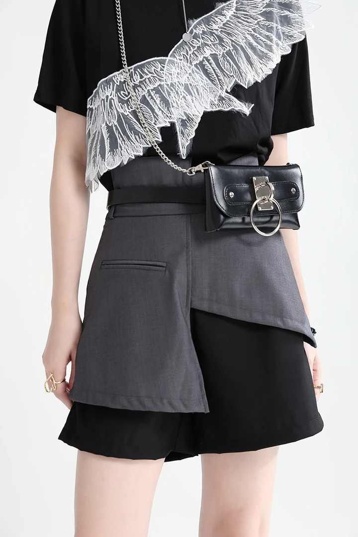 设计感不规则A版假两件显瘦遮肉个性暗黑酷酷高腰西短裤