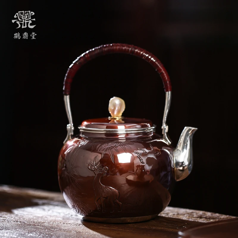 鹤鼎堂于飞系列伊祜汤沸錾刻福禄高升（铜包银）