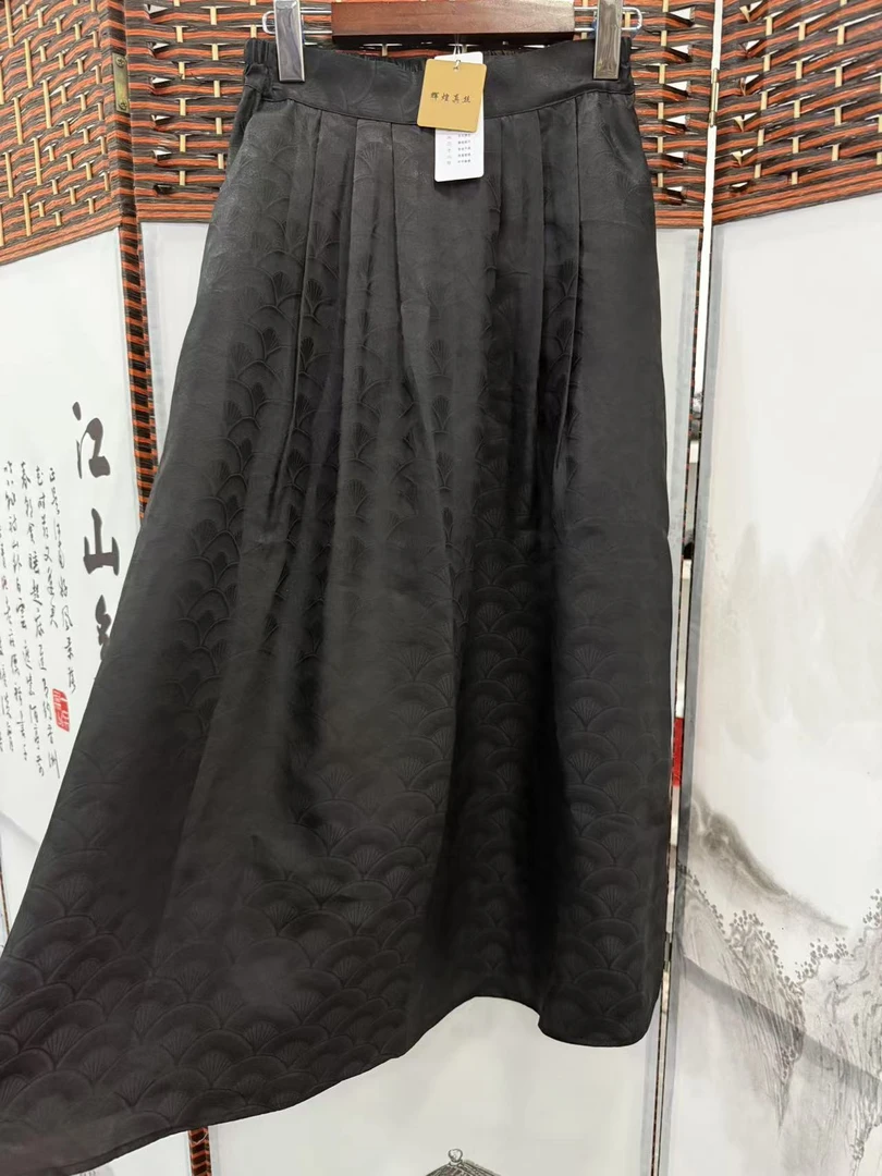 重磅香云纱半身裙提花裙子【100%桑蚕丝】C024