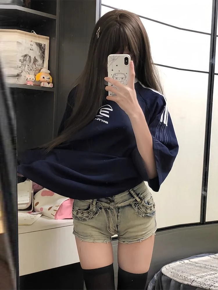 牛仔女夏季新款低腰显瘦高街设计感包臀牛仔裤短裤黑色牛仔短裤