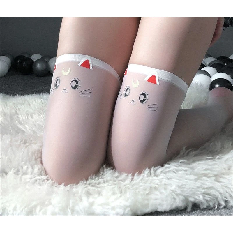印花小猫易撕长筒袜洛丽塔丝袜丝袜日系动漫可爱丝袜jk袜子清纯风