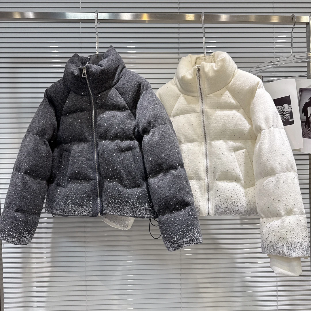网红同款2025冬季新款水钻渐变烫钻重工立领保暖短外套棉服棉衣女