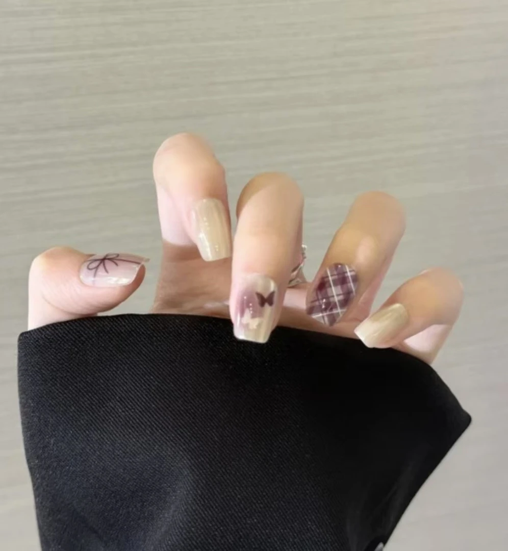 夏一一穿戴甲【梁祝紫】10片装XS,S,M分尺码高级显白穿戴美甲