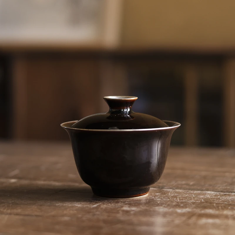 【悦生活】黑美人-黄丽君-岩韵银线盖碗（Q1543）