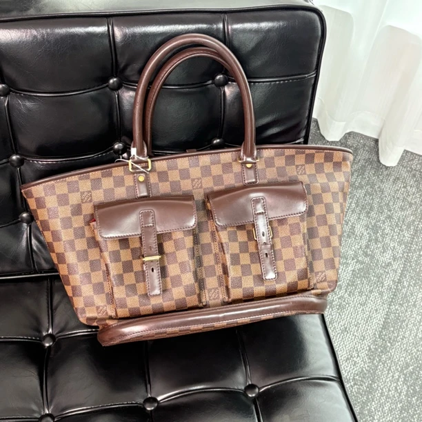 95新 LouisVuitton/路易威登 棕棋盘格单肩饺子托特包 sc