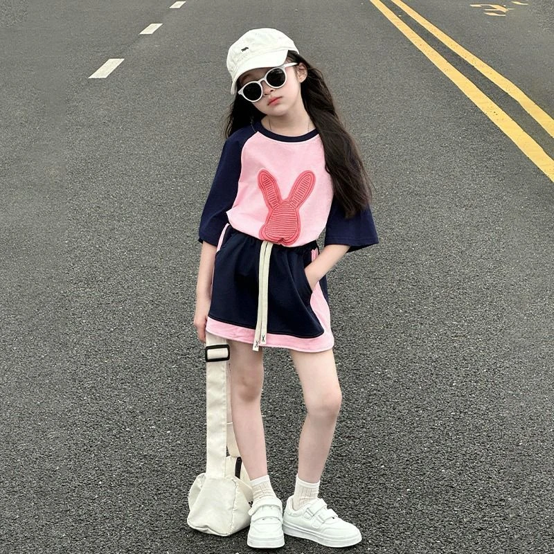 女童短裤套装夏季2025新款儿童时髦洋气短袖衣服女孩大童薄款运动