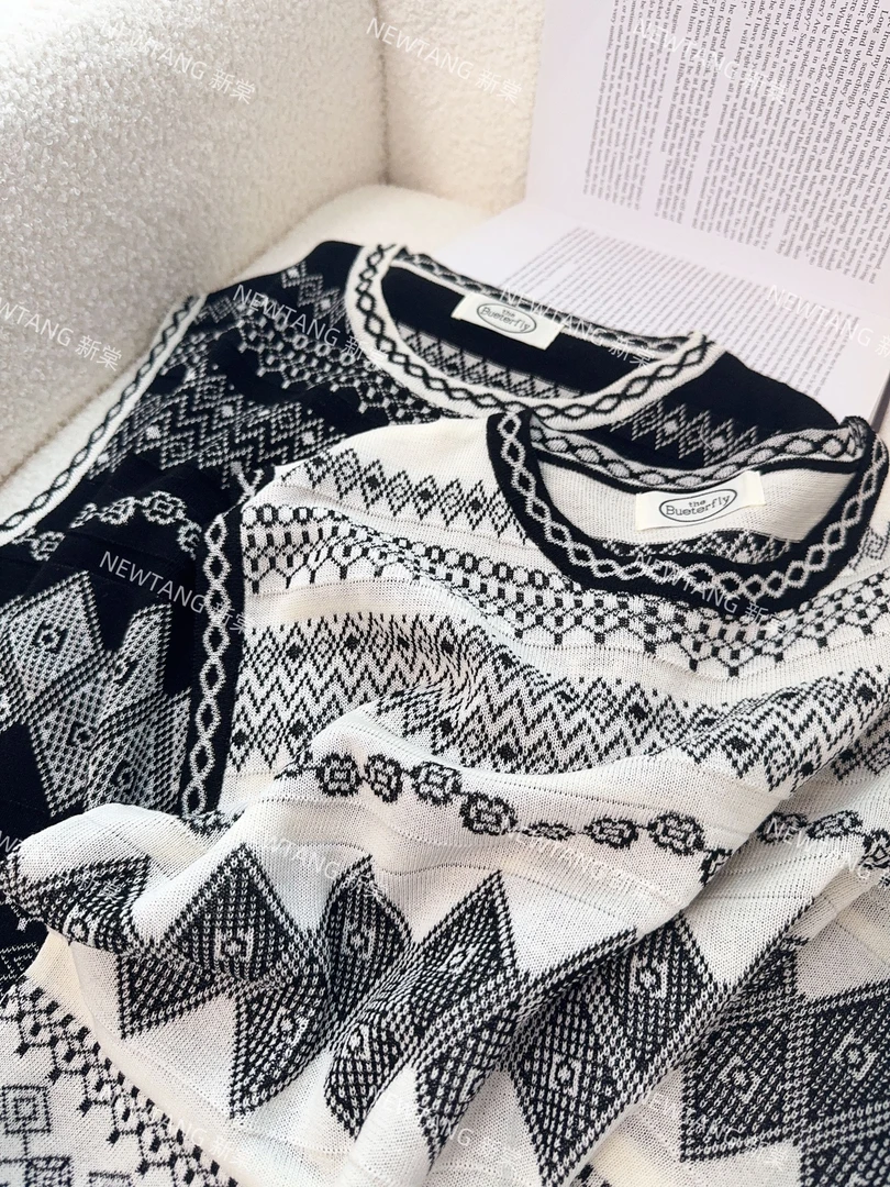 【波西米亚 】328夏季新款复古提花宽松短袖圆领针织背心