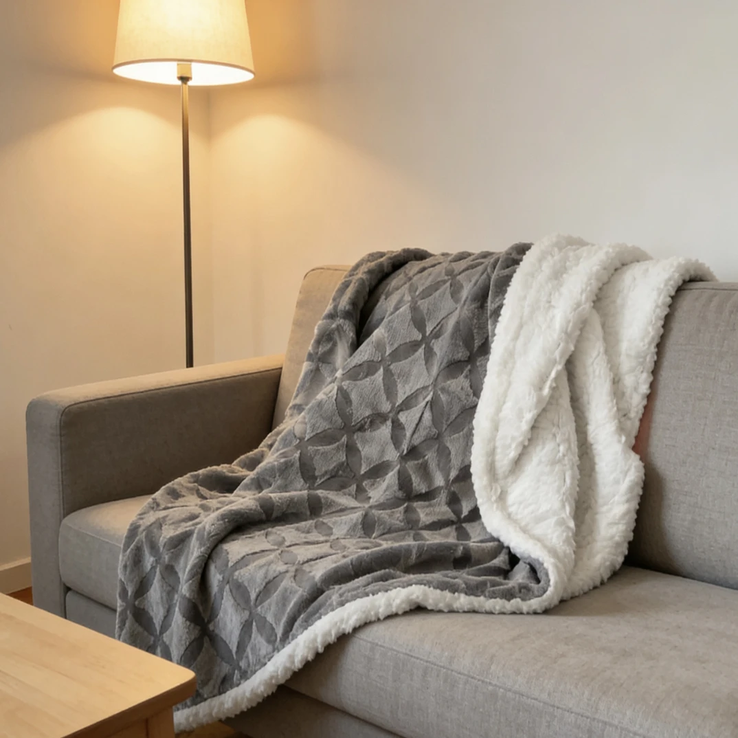 外贸高品质灰色四瓣花双层毛毯（127*152）发1条