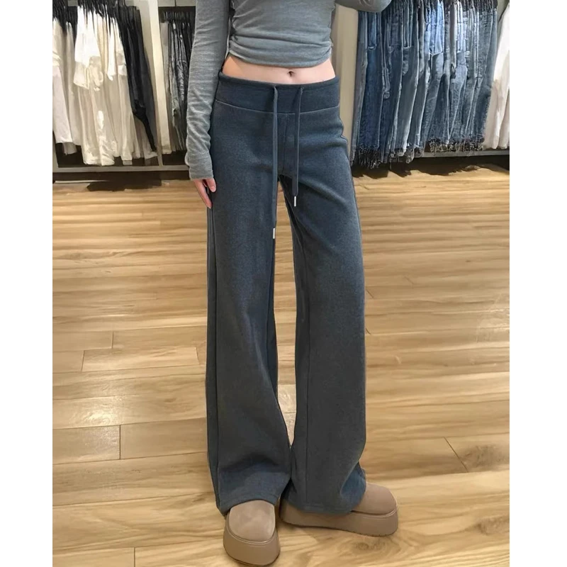 灰色运动裤女春秋夏加绒2025年新款窄版高腰垂感显瘦休闲阔腿卫裤