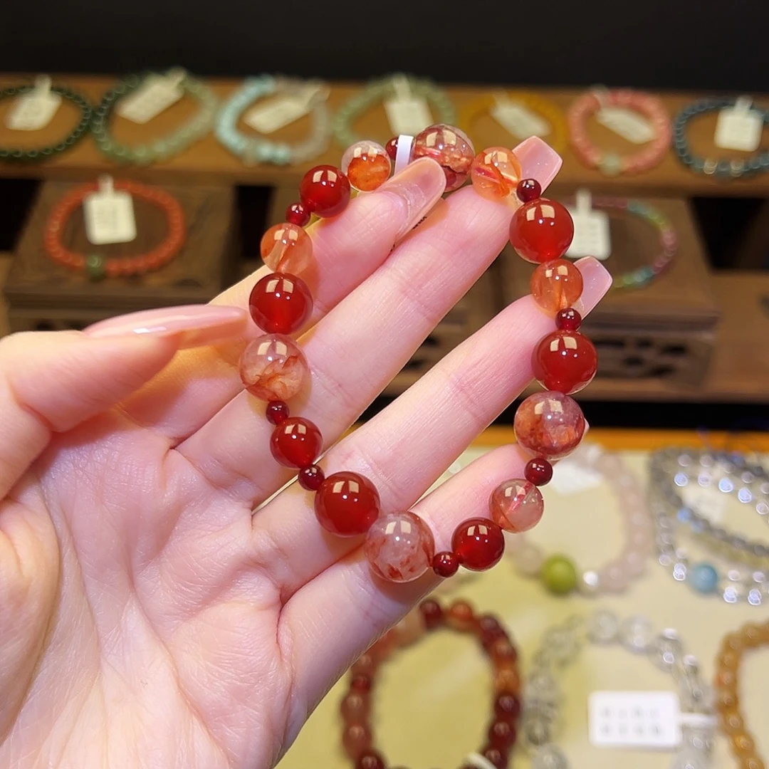 手串水晶银S925镀金镶嵌红1465