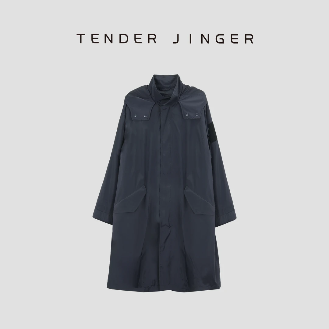 Tender Jinger宽松直筒连帽风衣中长款外套T51HAO80124