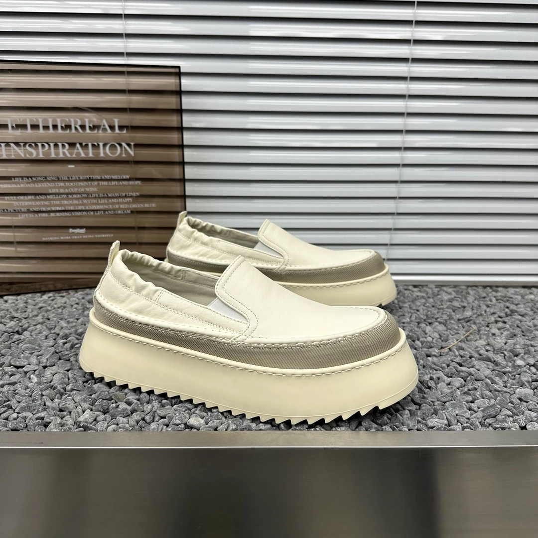 男士夏季时尚一脚蹬小白鞋厚底乐福鞋百搭轻便增高潮鞋男士渔夫鞋