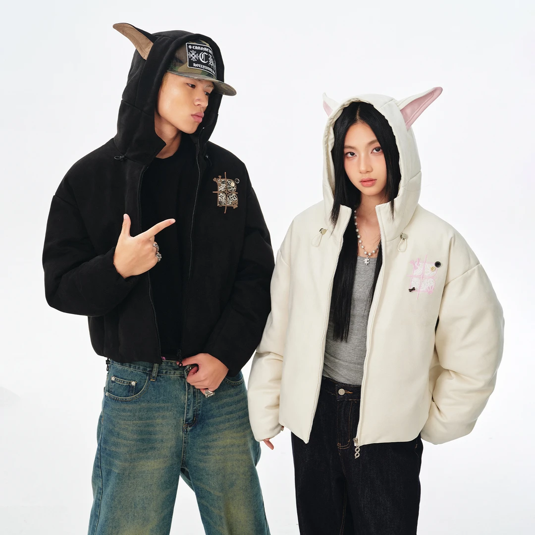 BIPOLAR杜宾立耳连帽情侣休闲冬季百搭保暖潮流麂皮棉服 22S288