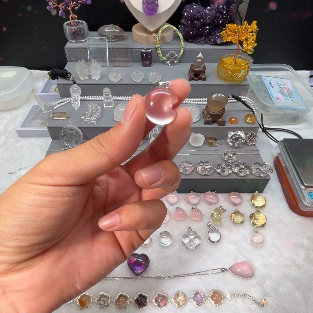 摆件水晶银S925镶嵌星光粉月亮