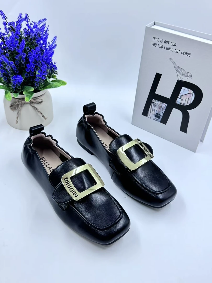 L520 平底方头秋季夏季套筒单鞋英伦风百搭休闲森系
