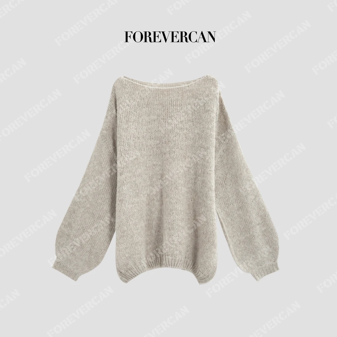 FOREVERCAN“星河入怀”进口花纱灯笼袖廓形软糯毛衣MY4758