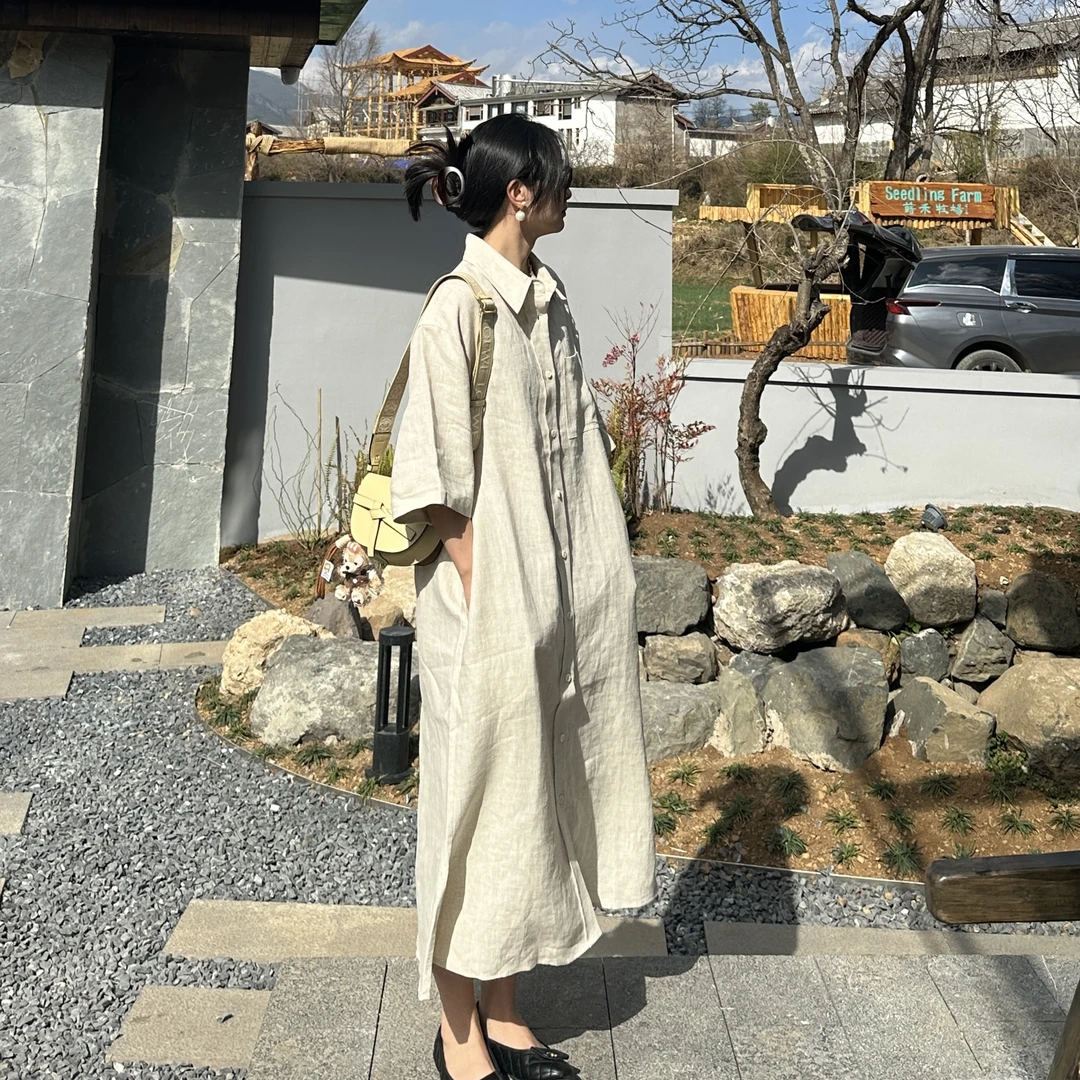 《OL风极简亚麻连衣裙》2183#