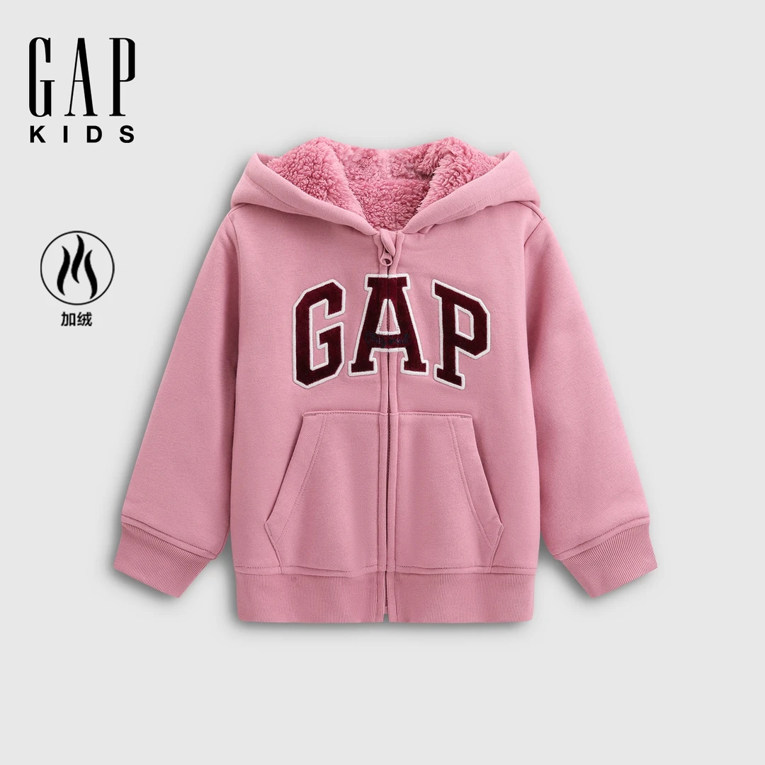 Gap女幼童2025秋冬新款logo刺绣羊羔绒内里卫衣装829265