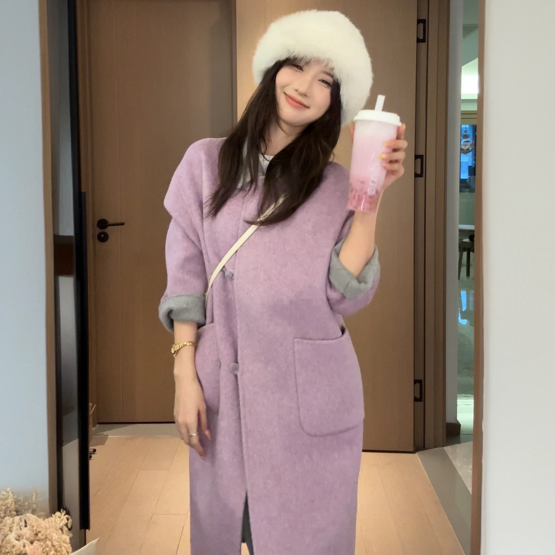 SHAOER【粉丝专属】秋冬小个子简约风显瘦时尚气质长款羊毛大衣5517