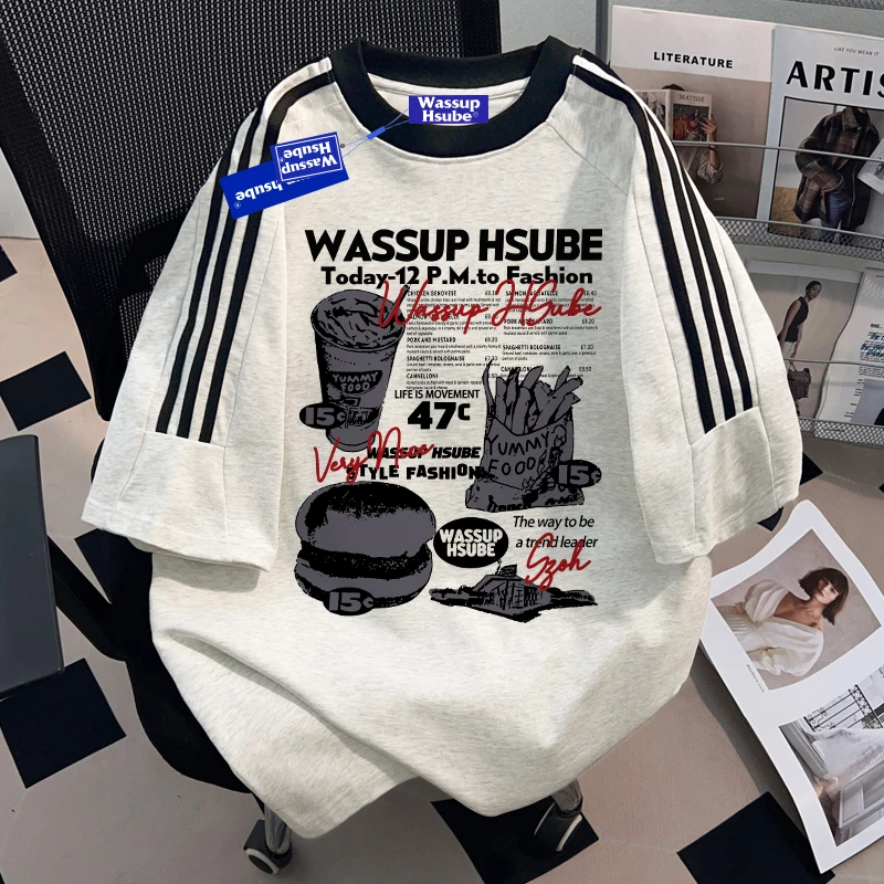 WASSUP HSUBE夏季潮流高街美式短袖T恤男炸街嘻哈oversize上衣潮