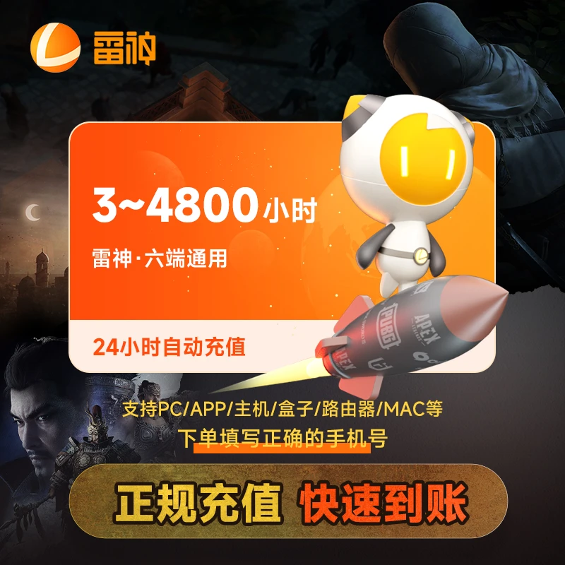 【自选】雷神加速器 3-4800小时 可暂停时长 鹅鸭杀 游戏加速器